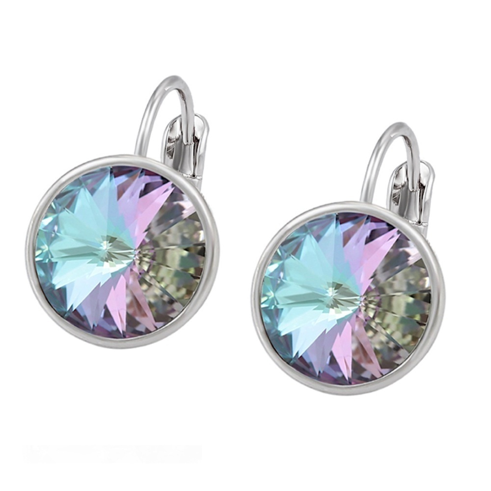 Vitrail Light Circular Swarovski Crystal Leverback Earrings